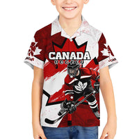 Personalized Canada Hockey Warrior Family Matching Short Sleeve Bodycon Dress and Hawaiian Shirt Bold Maple Leaf Sports Art