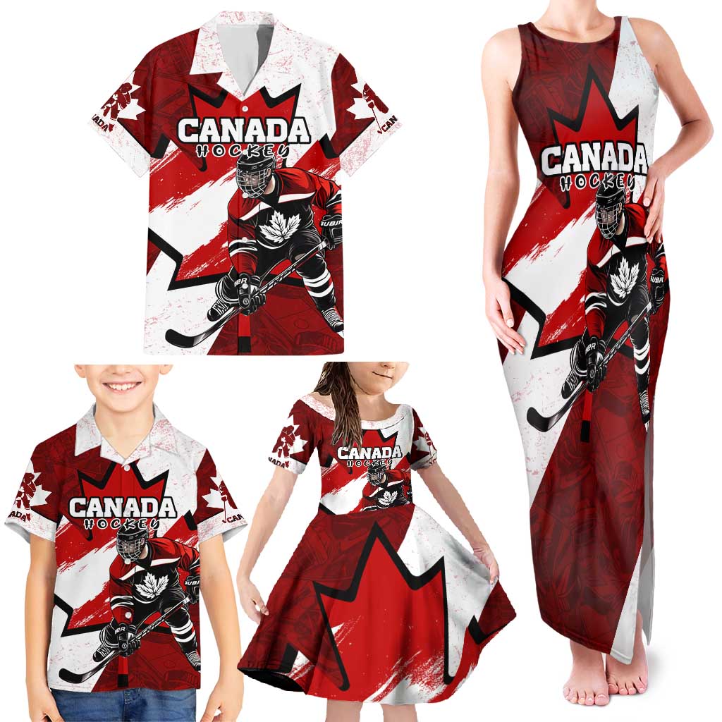 Personalized Canada Hockey Warrior Family Matching Tank Maxi Dress and Hawaiian Shirt Bold Maple Leaf Sports Art