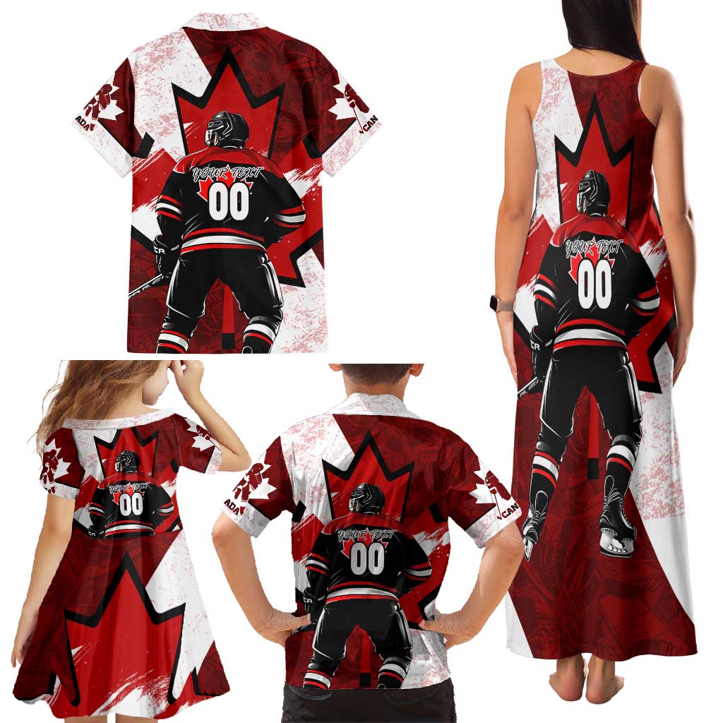 Personalized Canada Hockey Warrior Family Matching Tank Maxi Dress and Hawaiian Shirt Bold Maple Leaf Sports Art