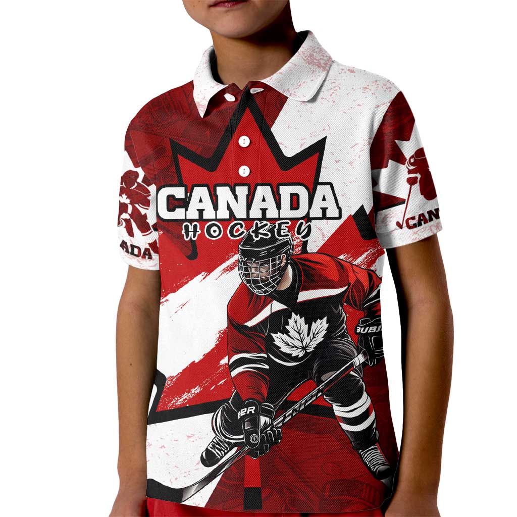 Personalized Canada Hockey Warrior Kid Polo Shirt Bold Maple Leaf Sports Art