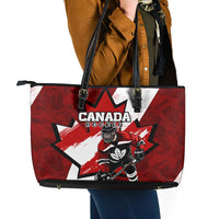 Canada Hockey Warrior Leather Tote Bag Bold Maple Leaf Sports Art