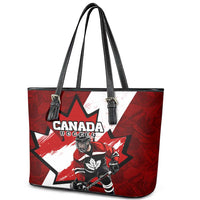 Canada Hockey Warrior Leather Tote Bag Bold Maple Leaf Sports Art