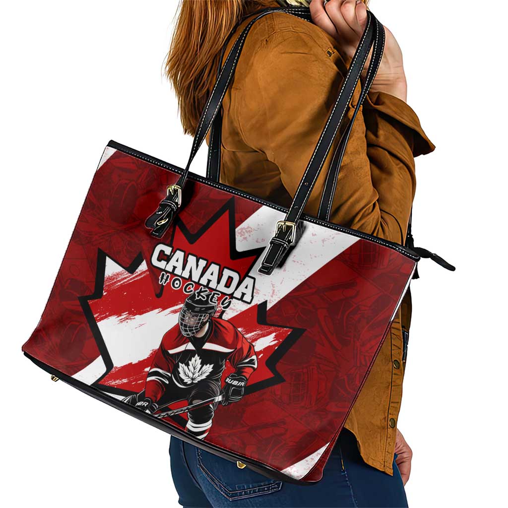Canada Hockey Warrior Leather Tote Bag Bold Maple Leaf Sports Art