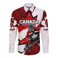 Personalized Canada Hockey Warrior Long Sleeve Button Shirt Bold Maple Leaf Sports Art
