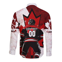 Personalized Canada Hockey Warrior Long Sleeve Button Shirt Bold Maple Leaf Sports Art