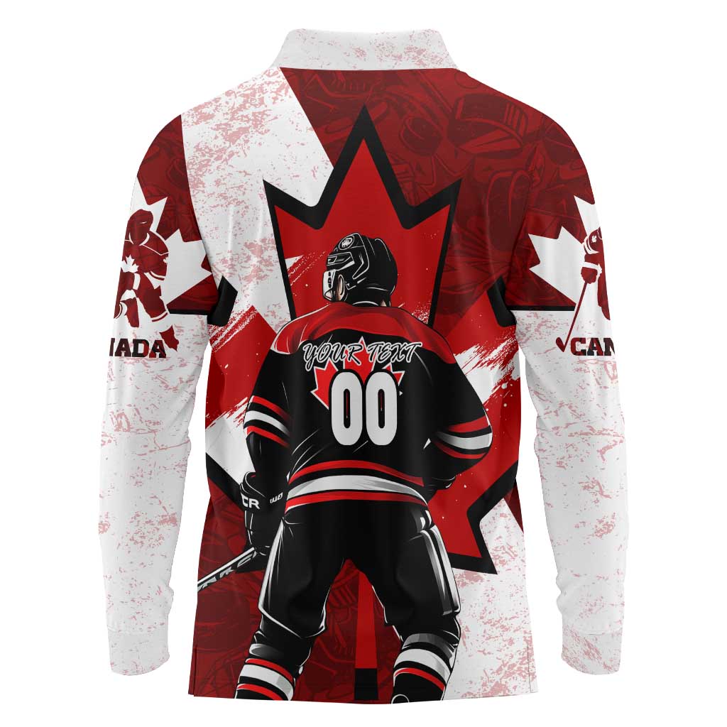 Personalized Canada Hockey Warrior Long Sleeve Polo Shirt Bold Maple Leaf Sports Art