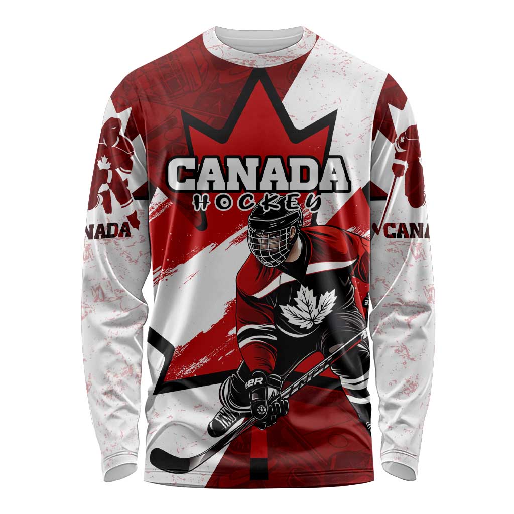 Personalized Canada Hockey Warrior Long Sleeve Shirt Bold Maple Leaf Sports Art