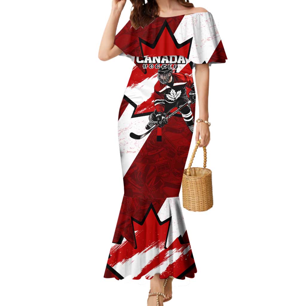 Personalized Canada Hockey Warrior Mermaid Dress Bold Maple Leaf Sports Art