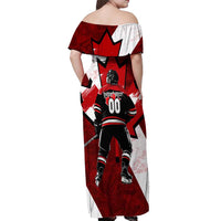 Personalized Canada Hockey Warrior Off Shoulder Maxi Dress Bold Maple Leaf Sports Art