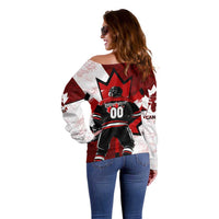 Personalized Canada Hockey Warrior Off Shoulder Sweater Bold Maple Leaf Sports Art