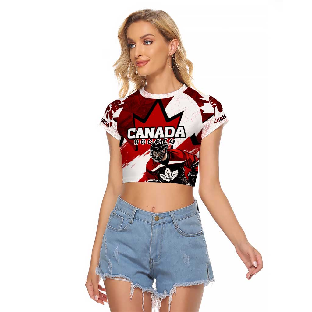 Personalized Canada Hockey Warrior Raglan Cropped T Shirt Bold Maple Leaf Sports Art