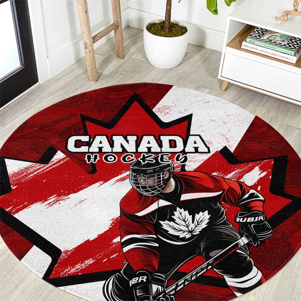 Canada Hockey Warrior Round Carpet Bold Maple Leaf Sports Art