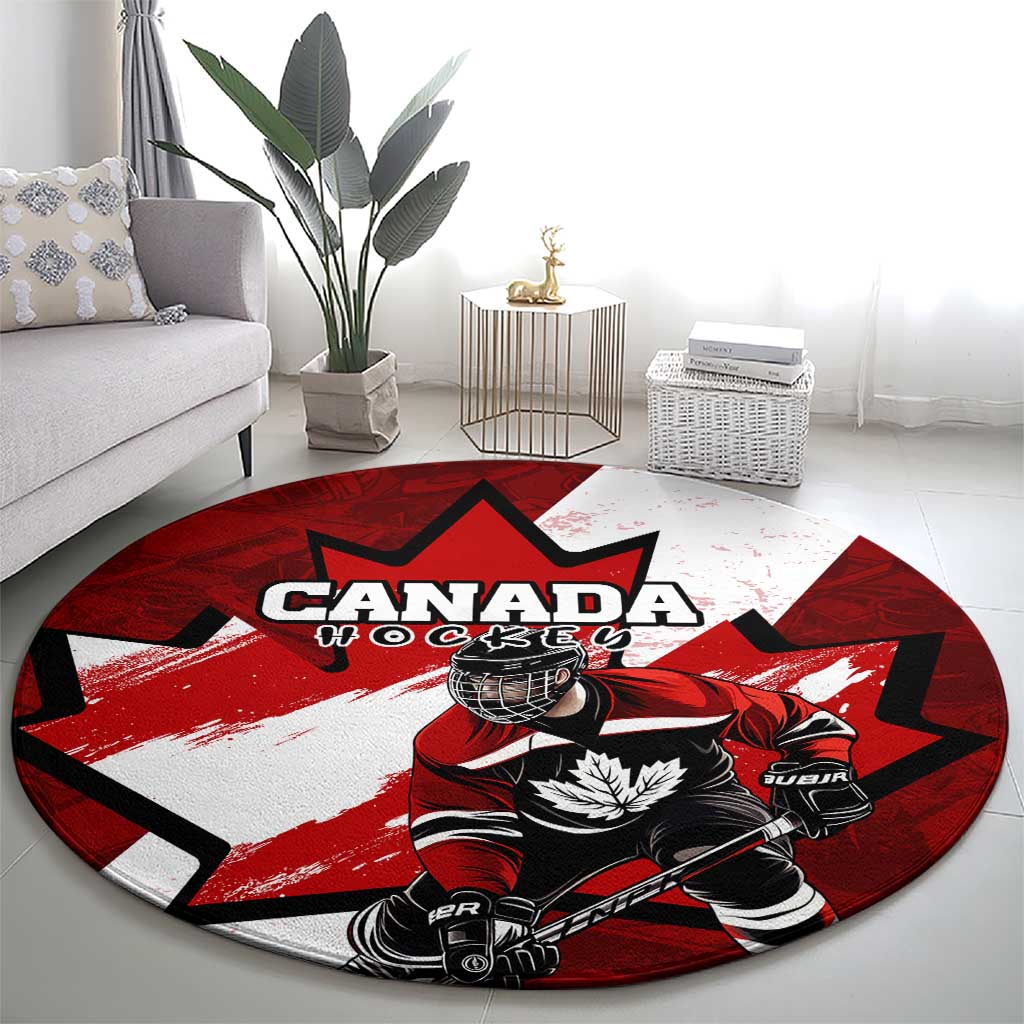 Canada Hockey Warrior Round Carpet Bold Maple Leaf Sports Art