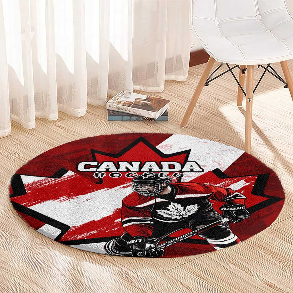 Canada Hockey Warrior Round Carpet Bold Maple Leaf Sports Art
