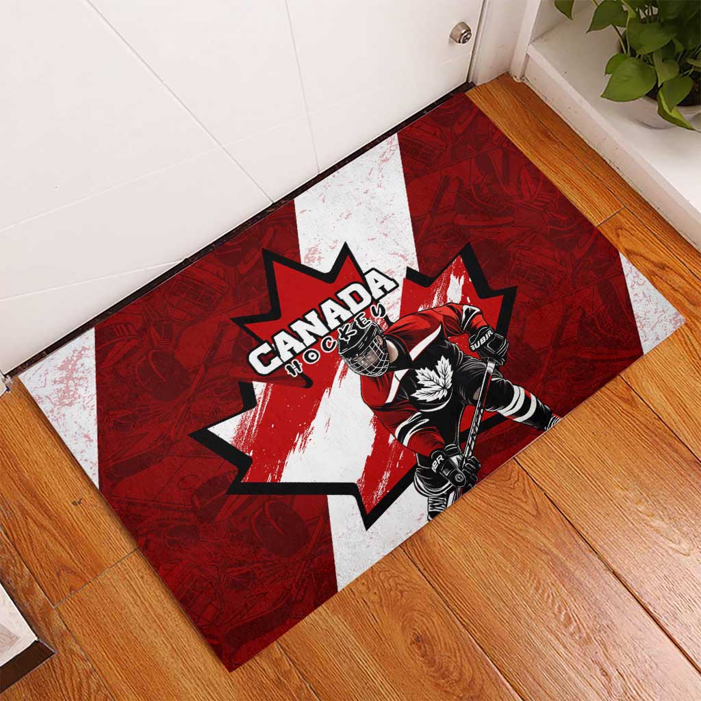 Canada Hockey Warrior Rubber Doormat Bold Maple Leaf Sports Art