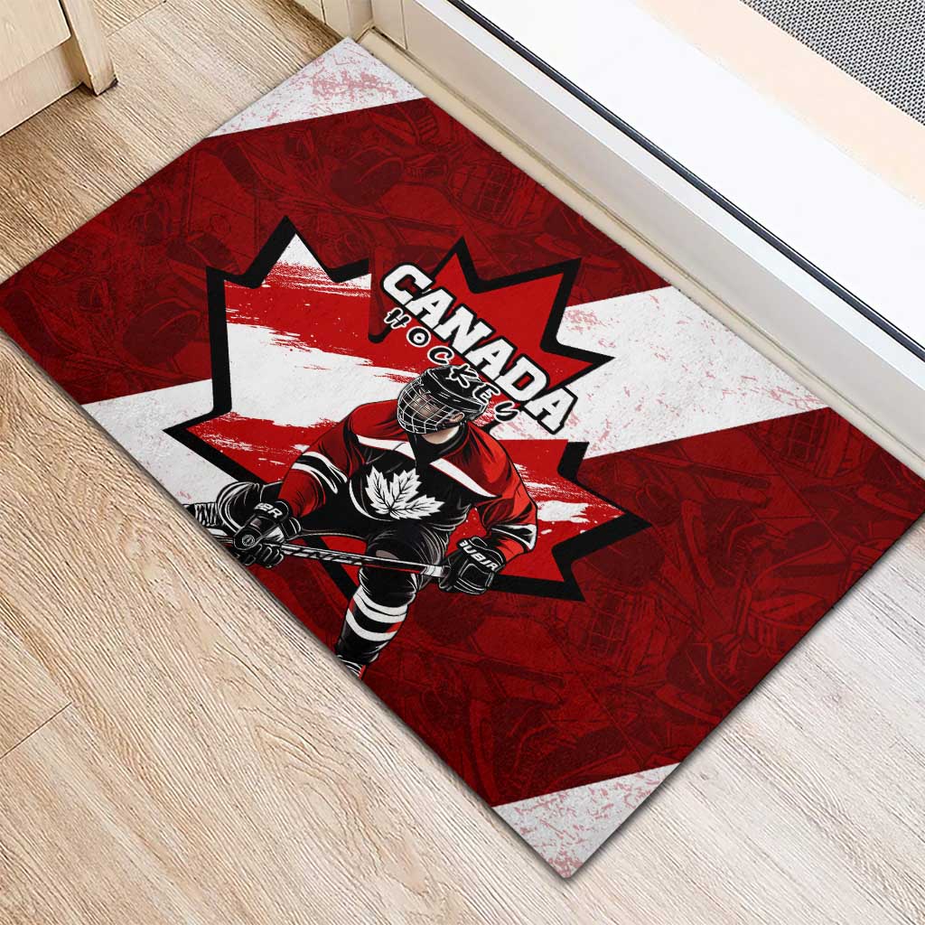 Canada Hockey Warrior Rubber Doormat Bold Maple Leaf Sports Art