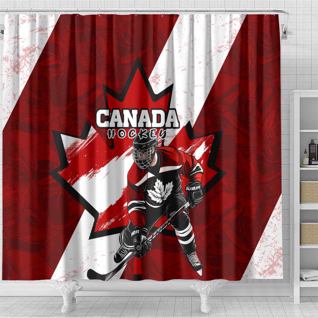 Canada Hockey Warrior Shower Curtain Bold Maple Leaf Sports Art