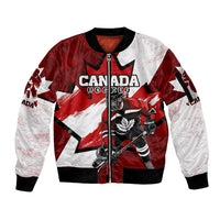 Personalized Canada Hockey Warrior Sleeve Zip Bomber Jacket Bold Maple Leaf Sports Art