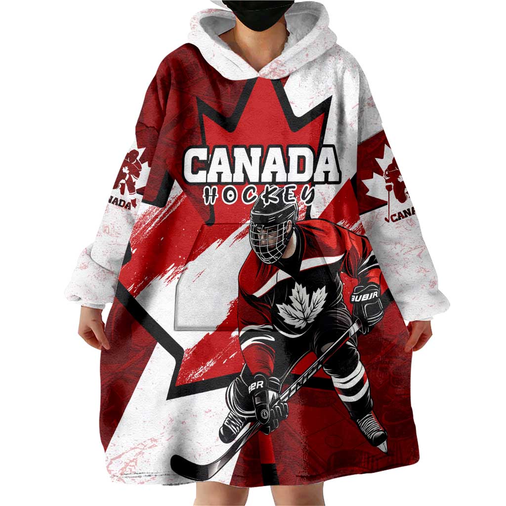 Personalized Canada Hockey Warrior Wearable Blanket Hoodie Bold Maple Leaf Sports Art