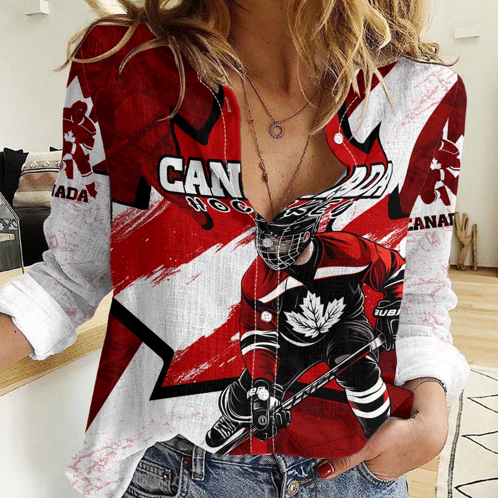 Personalized Canada Hockey Warrior Women Casual Shirt Bold Maple Leaf Sports Art