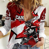 Personalized Canada Hockey Warrior Women Casual Shirt Bold Maple Leaf Sports Art