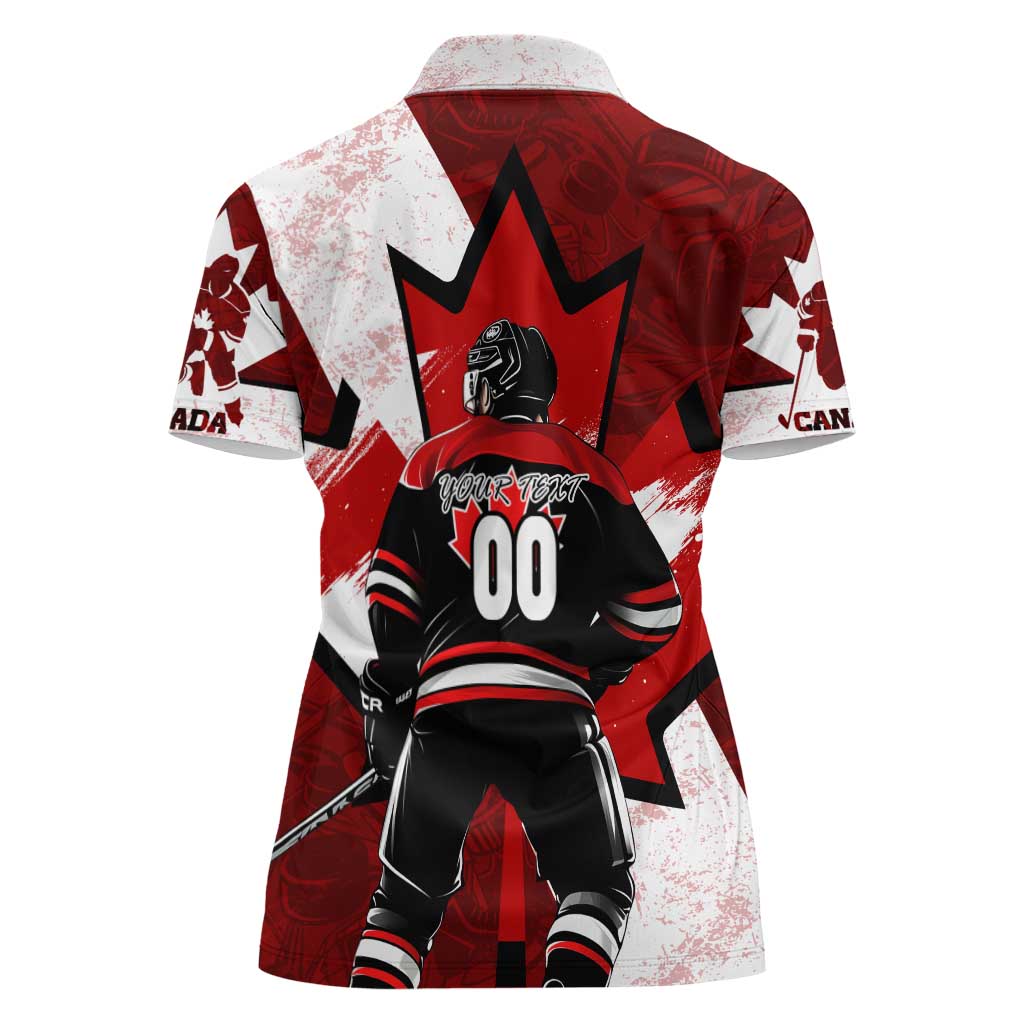 Personalized Canada Hockey Warrior Women Polo Shirt Bold Maple Leaf Sports Art