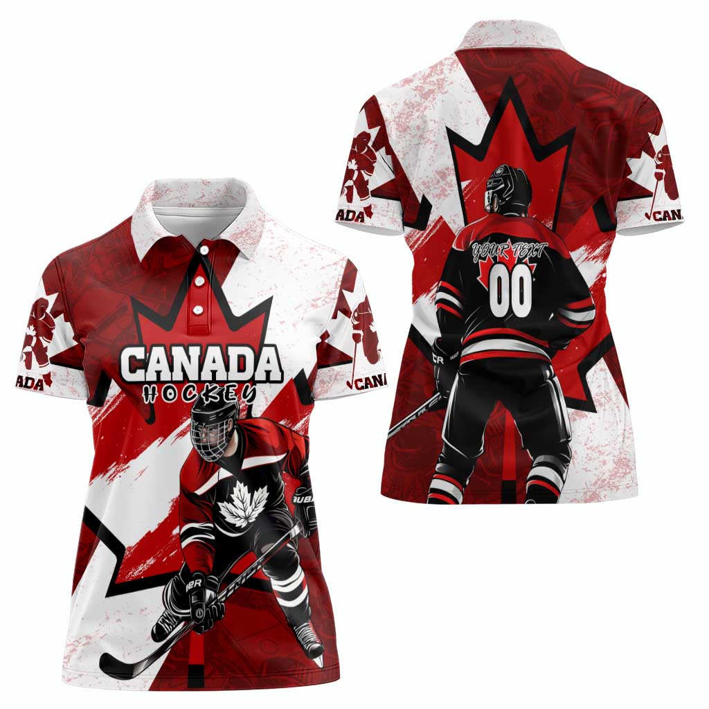 Personalized Canada Hockey Warrior Women Polo Shirt Bold Maple Leaf Sports Art