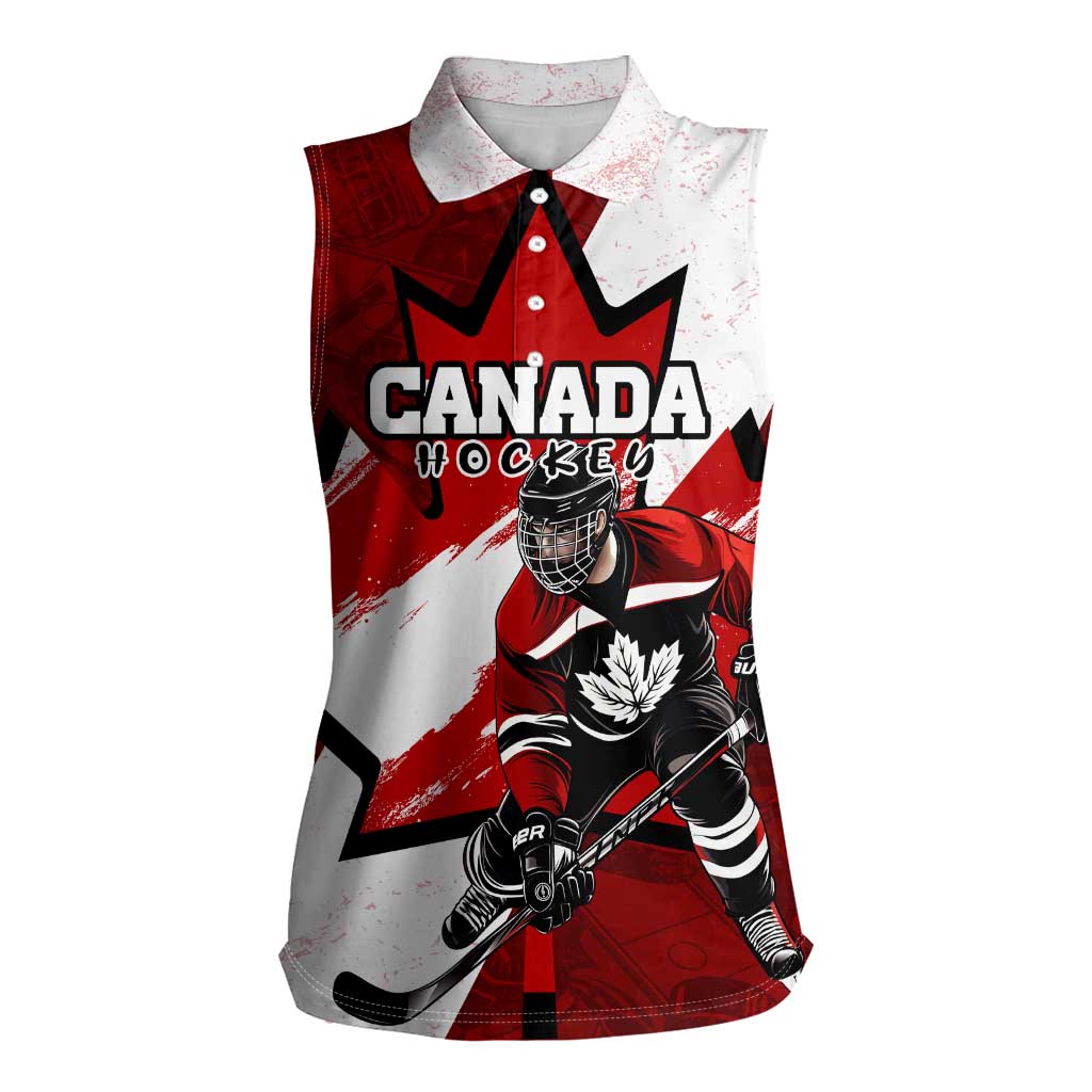 Personalized Canada Hockey Warrior Women Sleeveless Polo Shirt Bold Maple Leaf Sports Art
