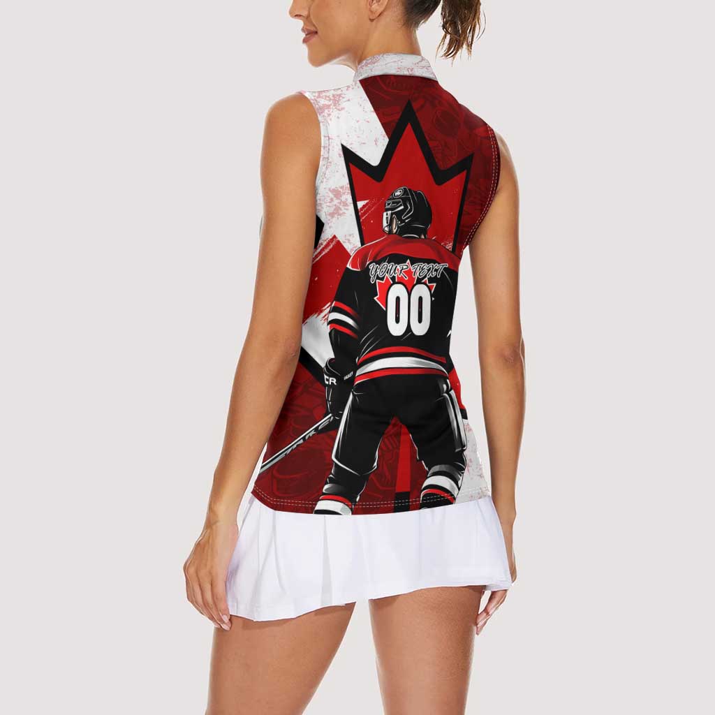 Personalized Canada Hockey Warrior Women Sleeveless Polo Shirt Bold Maple Leaf Sports Art