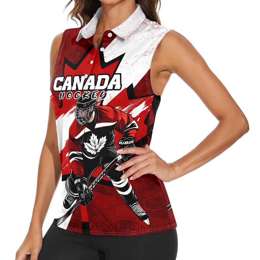 Personalized Canada Hockey Warrior Women Sleeveless Polo Shirt Bold Maple Leaf Sports Art