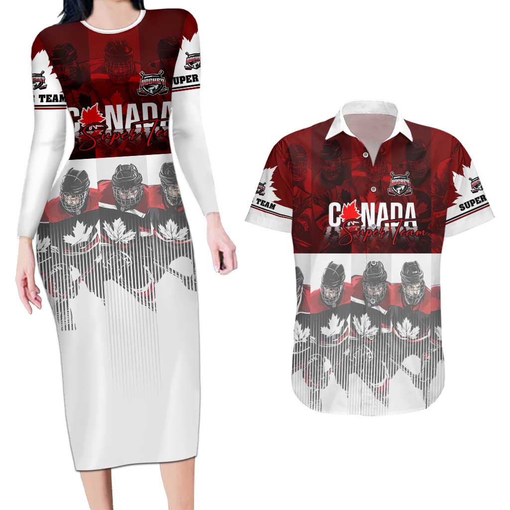 Canada Super Team Couples Matching Long Sleeve Bodycon Dress and Hawaiian Shirt Dynamic Ice Hockey Legacy