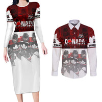 Canada Super Team Couples Matching Long Sleeve Bodycon Dress and Long Sleeve Button Shirt Dynamic Ice Hockey Legacy