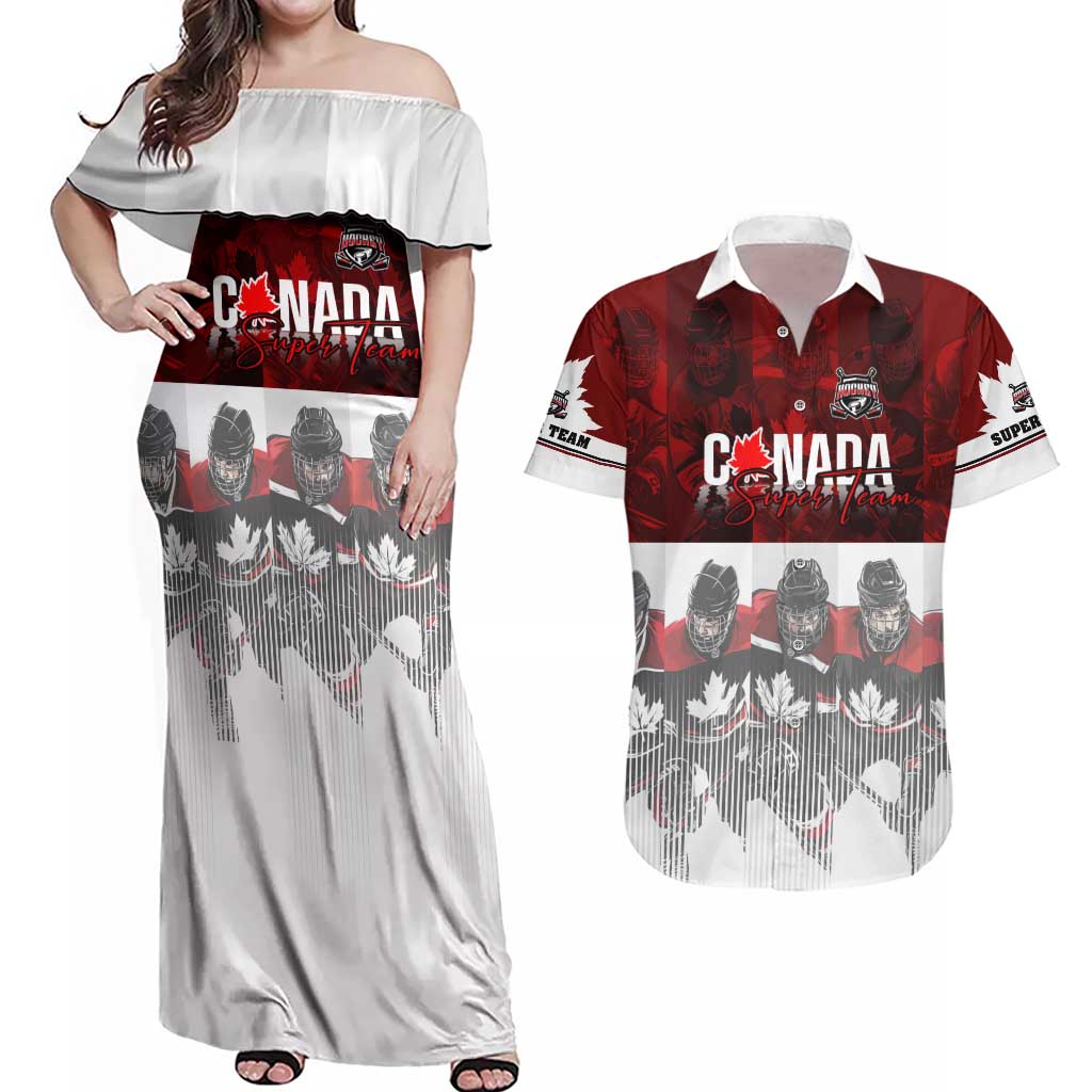 Canada Super Team Couples Matching Off Shoulder Maxi Dress and Hawaiian Shirt Dynamic Ice Hockey Legacy