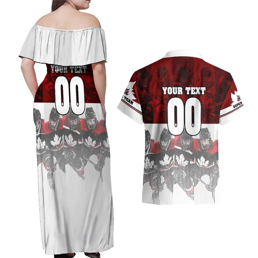 Canada Super Team Couples Matching Off Shoulder Maxi Dress and Hawaiian Shirt Dynamic Ice Hockey Legacy