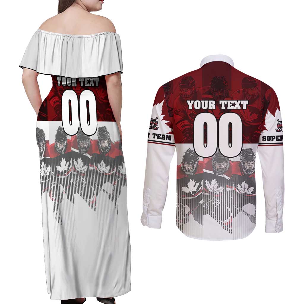 Canada Super Team Couples Matching Off Shoulder Maxi Dress and Long Sleeve Button Shirt Dynamic Ice Hockey Legacy