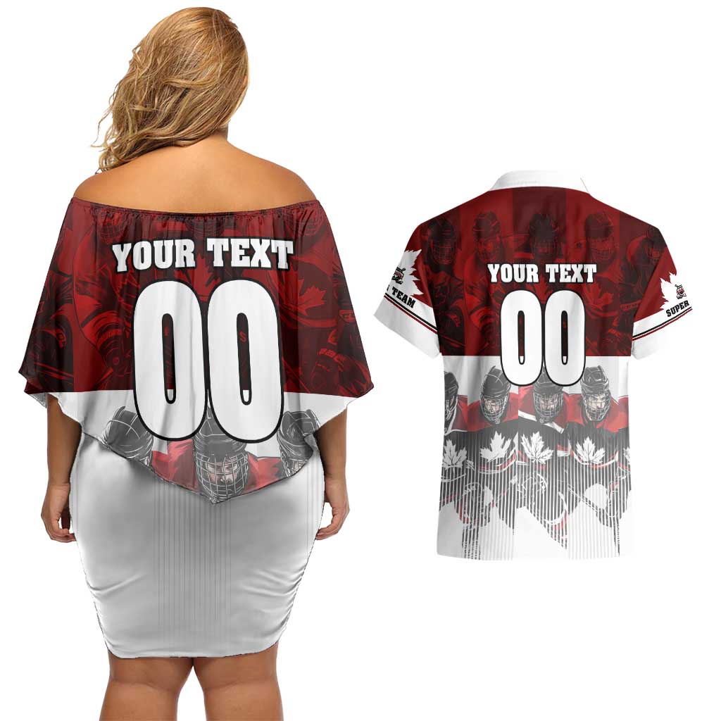 Canada Super Team Couples Matching Off Shoulder Short Dress and Hawaiian Shirt Dynamic Ice Hockey Legacy