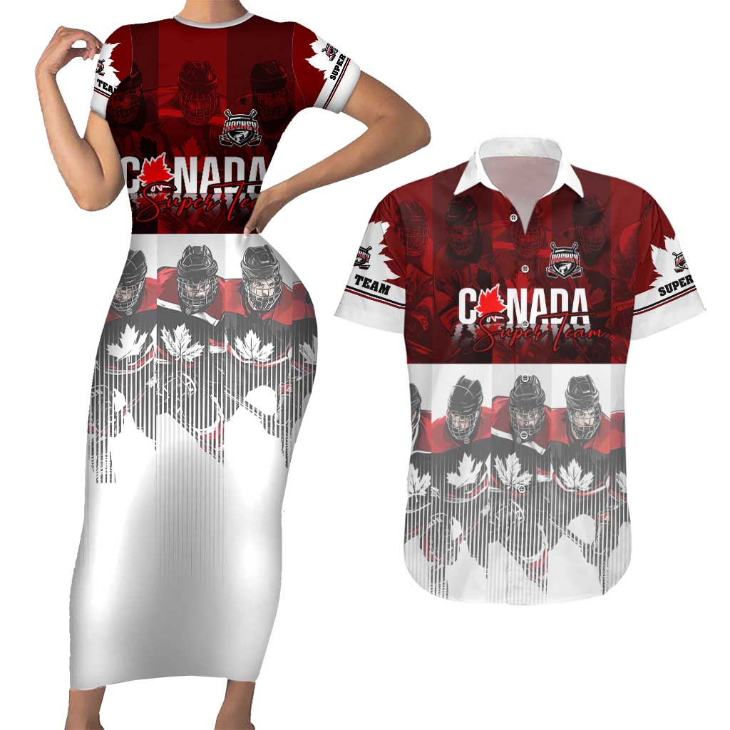 Canada Super Team Couples Matching Short Sleeve Bodycon Dress and Hawaiian Shirt Dynamic Ice Hockey Legacy