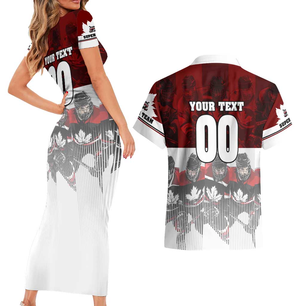 Canada Super Team Couples Matching Short Sleeve Bodycon Dress and Hawaiian Shirt Dynamic Ice Hockey Legacy
