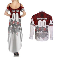 Canada Super Team Couples Matching Summer Maxi Dress and Long Sleeve Button Shirt Dynamic Ice Hockey Legacy