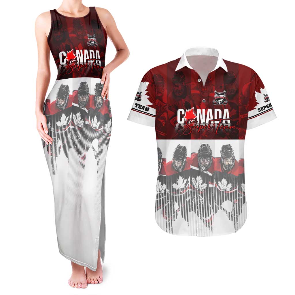 Canada Super Team Couples Matching Tank Maxi Dress and Hawaiian Shirt Dynamic Ice Hockey Legacy