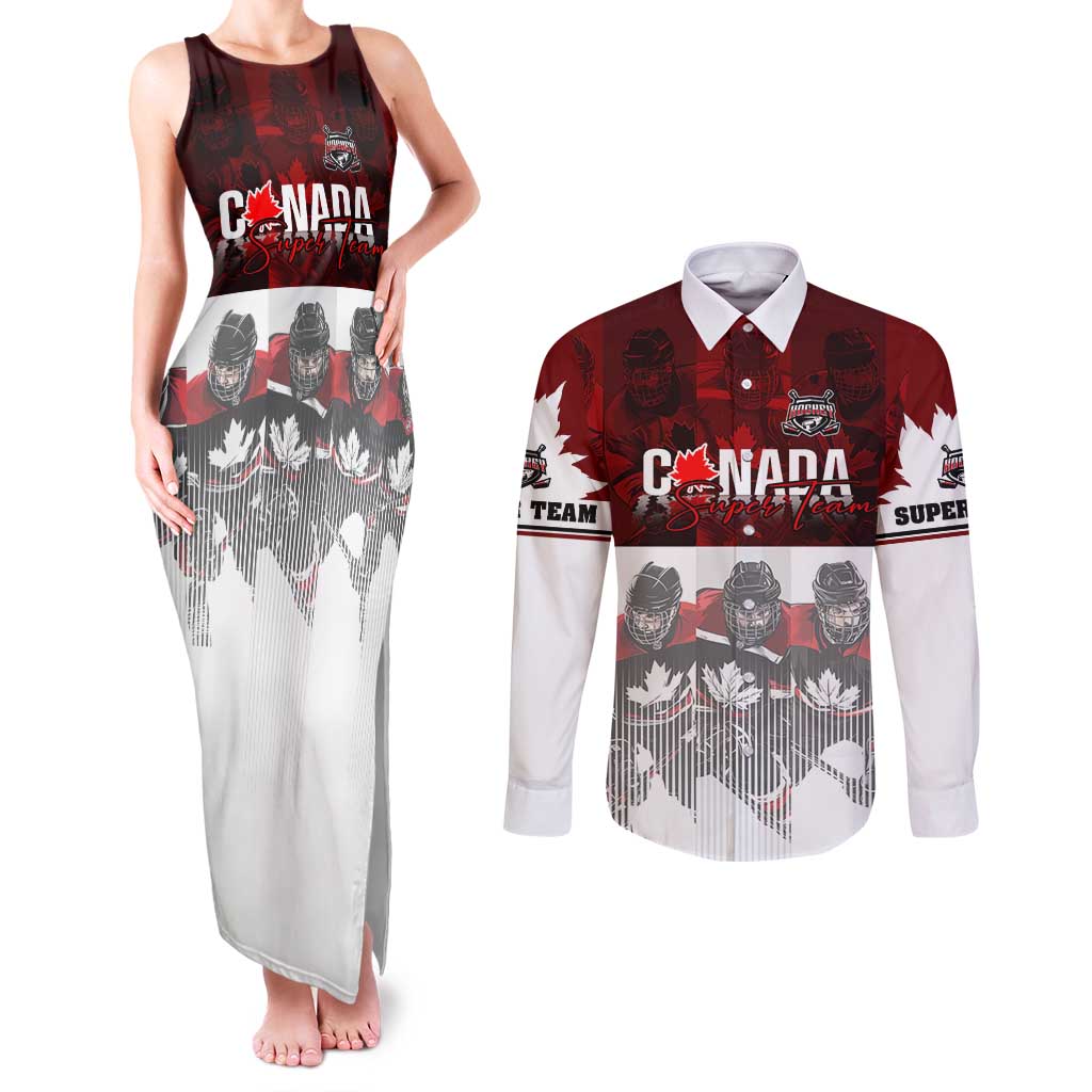 Canada Super Team Couples Matching Tank Maxi Dress and Long Sleeve Button Shirt Dynamic Ice Hockey Legacy