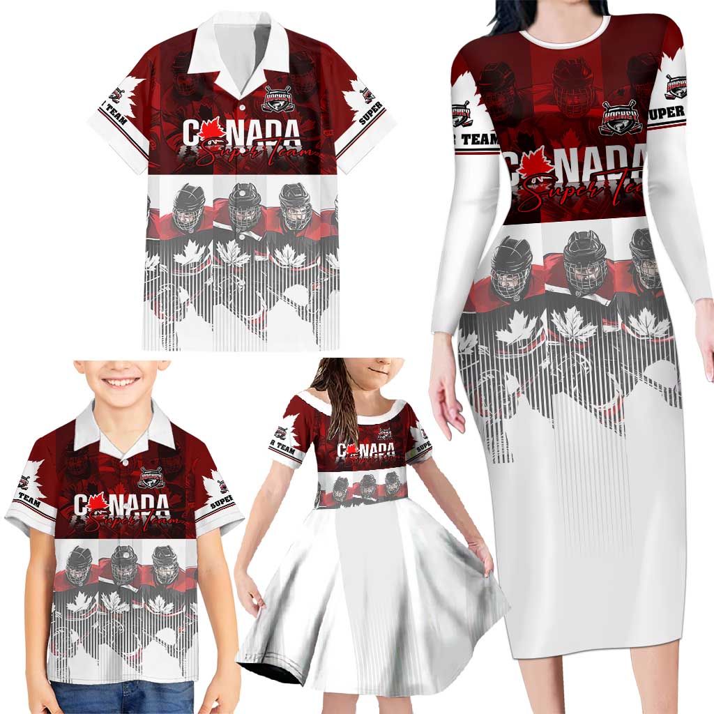 Canada Super Team Family Matching Long Sleeve Bodycon Dress and Hawaiian Shirt Dynamic Ice Hockey Legacy
