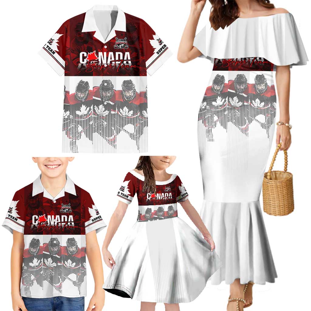 Canada Super Team Family Matching Mermaid Dress and Hawaiian Shirt Dynamic Ice Hockey Legacy