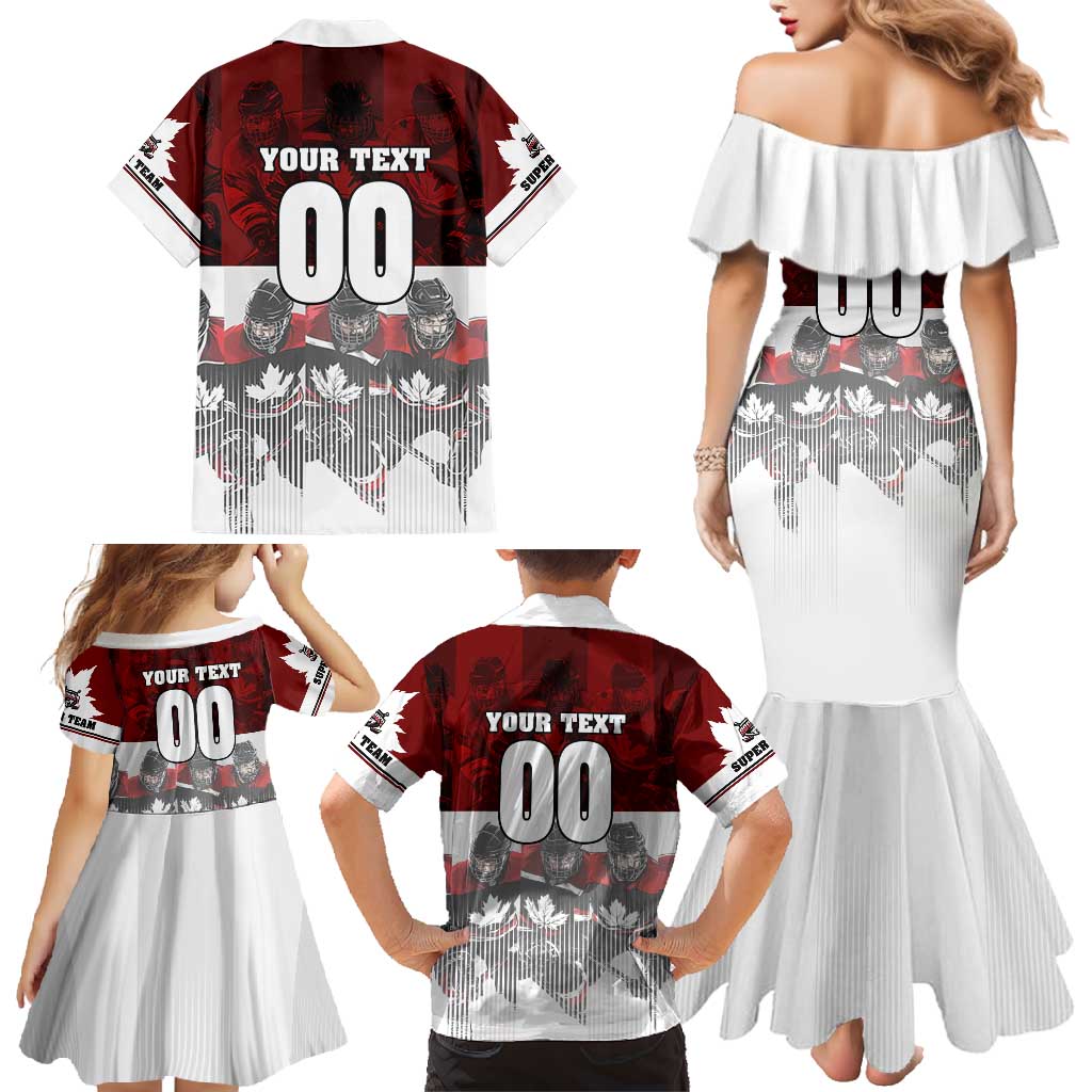 Canada Super Team Family Matching Mermaid Dress and Hawaiian Shirt Dynamic Ice Hockey Legacy