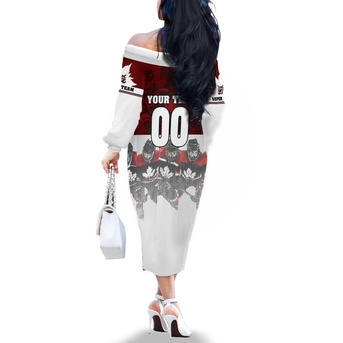 Canada Super Team Family Matching Off The Shoulder Long Sleeve Dress and Hawaiian Shirt Dynamic Ice Hockey Legacy