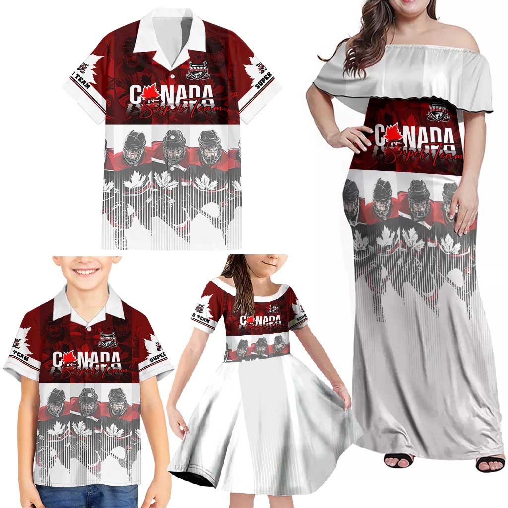 Canada Super Team Family Matching Off Shoulder Maxi Dress and Hawaiian Shirt Dynamic Ice Hockey Legacy