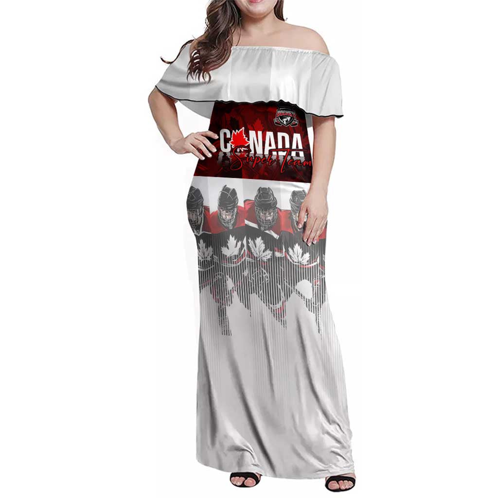 Canada Super Team Family Matching Off Shoulder Maxi Dress and Hawaiian Shirt Dynamic Ice Hockey Legacy
