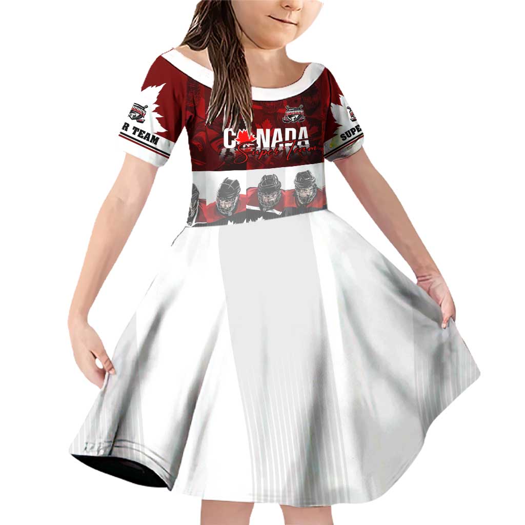 Canada Super Team Family Matching Off Shoulder Short Dress and Hawaiian Shirt Dynamic Ice Hockey Legacy