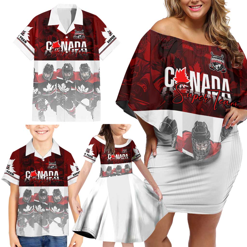 Canada Super Team Family Matching Off Shoulder Short Dress and Hawaiian Shirt Dynamic Ice Hockey Legacy