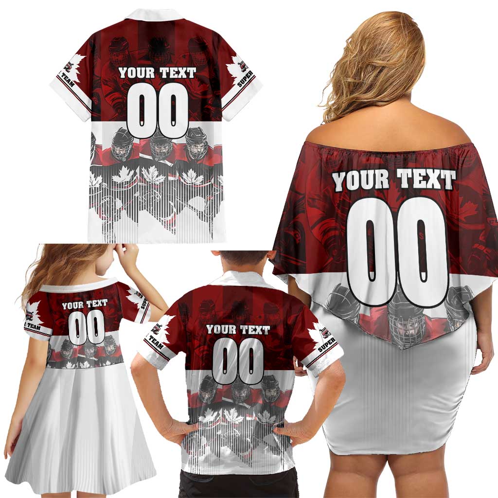 Canada Super Team Family Matching Off Shoulder Short Dress and Hawaiian Shirt Dynamic Ice Hockey Legacy